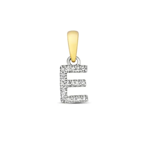 E Diamond initial pendent 0.02ct 0.40g - 9ct Yellow Gold 